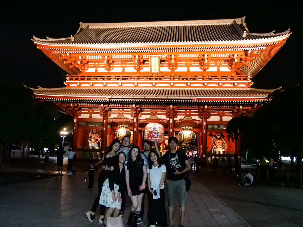 Stolling through atmospheric Senso-ji at night