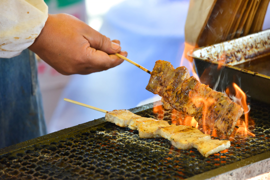 Grilled pork skewers smell great