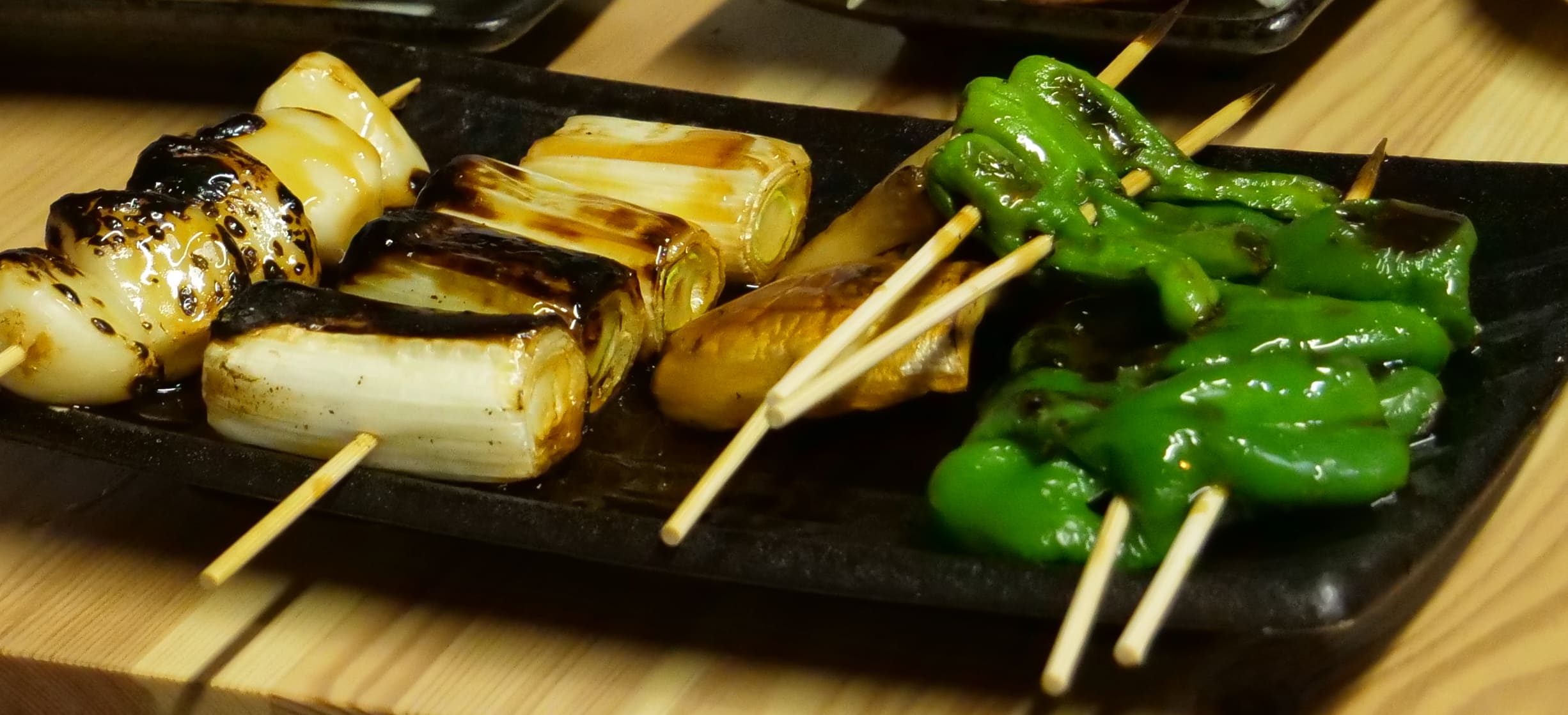 Grilled vegetables Yakitori. You can enjoy authentic plumped tastes of vegetables.