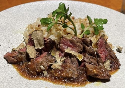 Steak with garlic rice