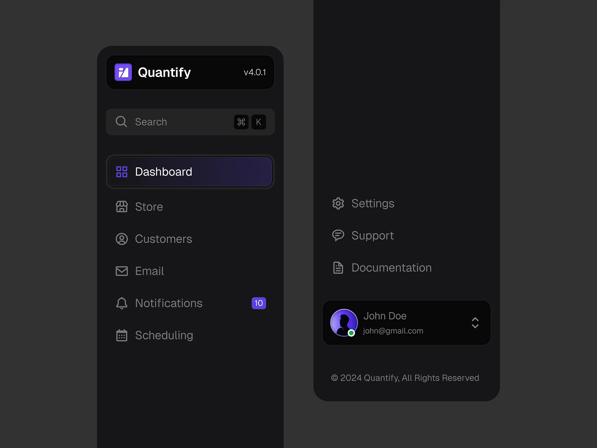 Quintify Sidebar