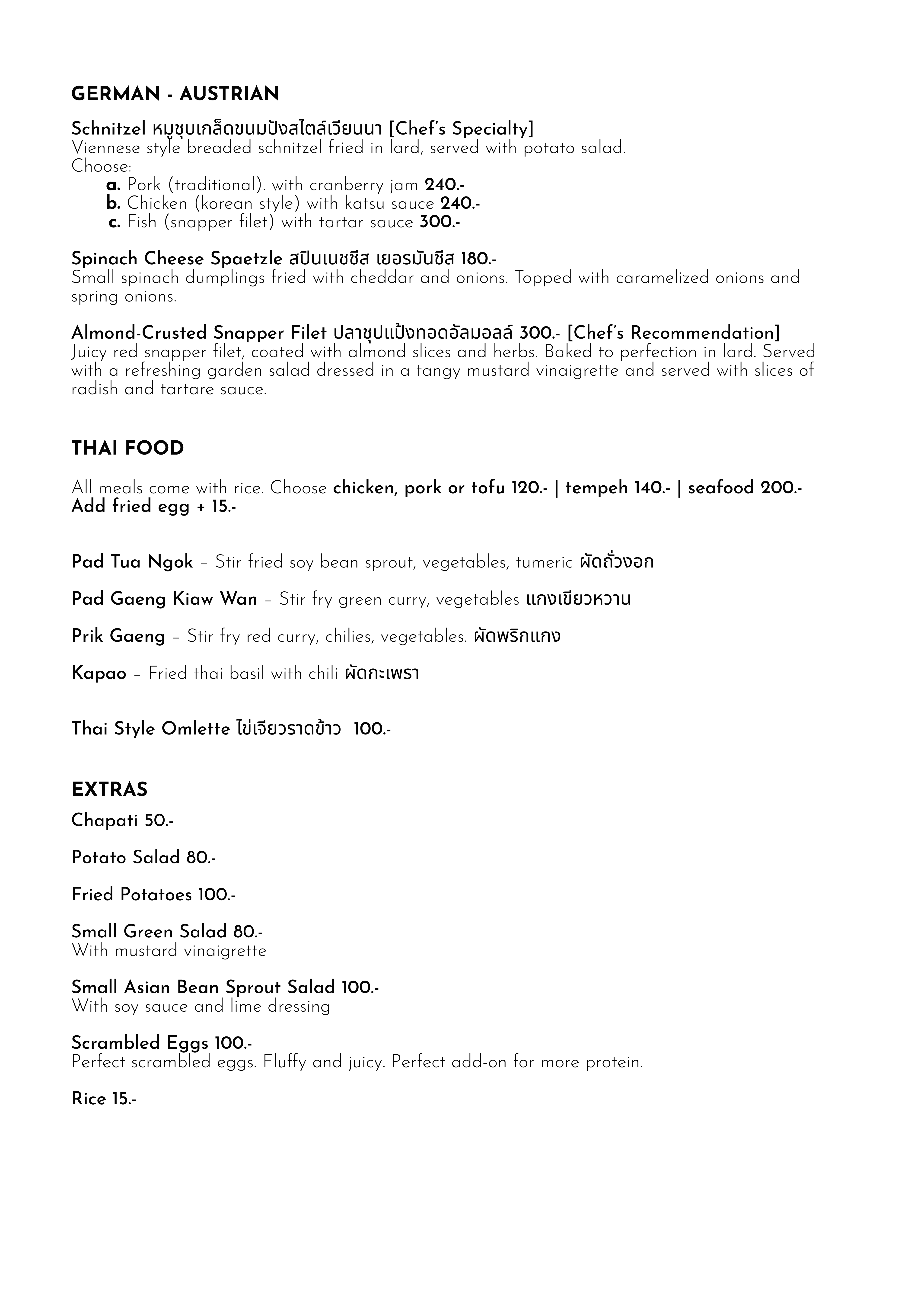 Blacktip Koh Tao Menu