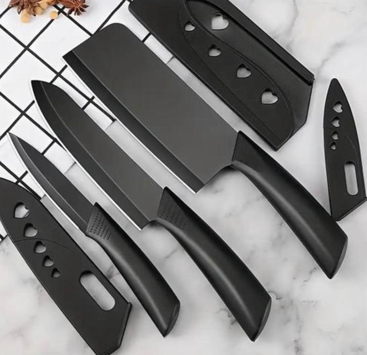 Stainless Steel 3 Pieces Professional Kitchen Knife Set, Meat Knife, Chef's Knife with Non-Slip Handle Sharp Manual Sharpening for Home Kitchen and Restaurant (2) - Black image 1