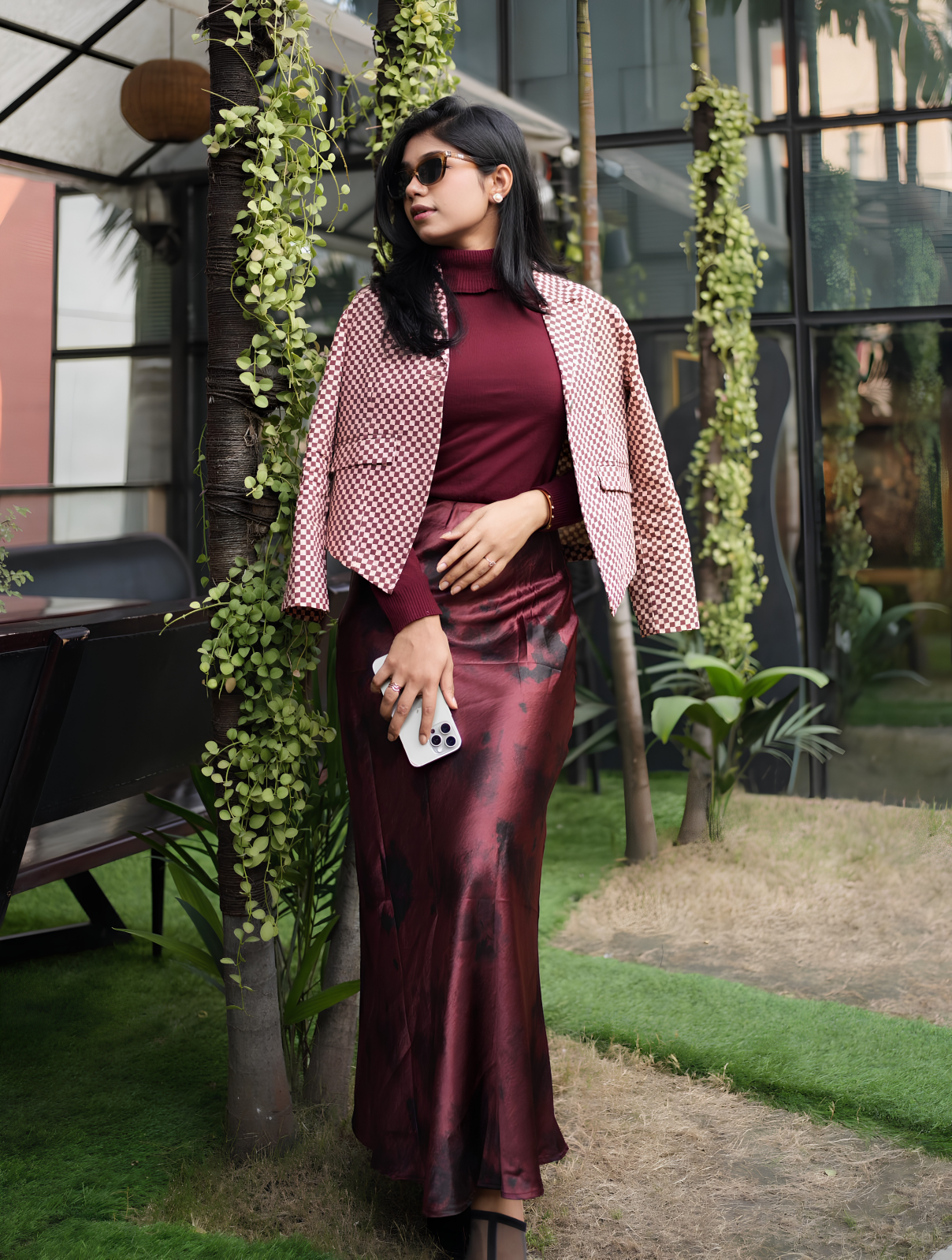 Elegant Silk Satin Skirt in Multi, Ash – Bottom from Handpicked