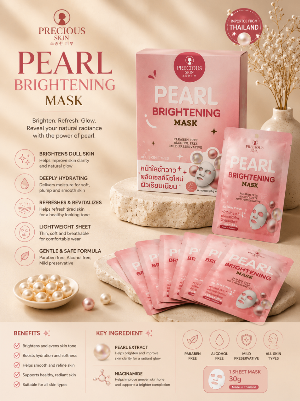 Precious Skin Pearl Brightening Sheet Mask in Multi – Skincare from Handpicked