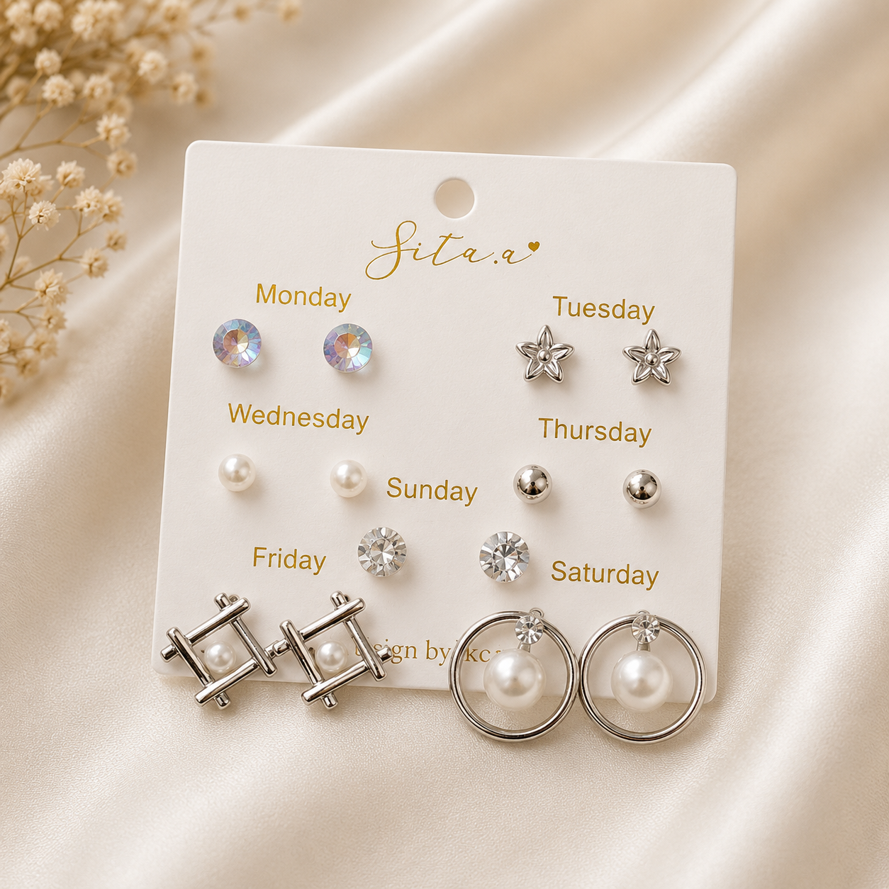 7-Pair Silver Elegance Stud Earring Set in Silver – Accessories from Handpicked