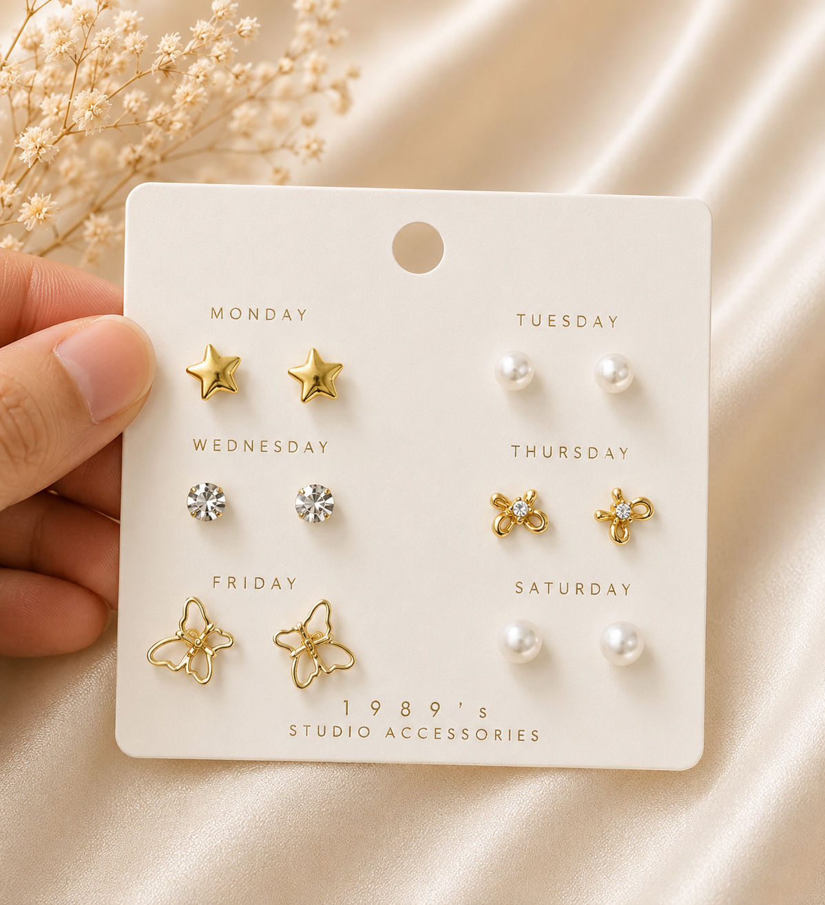 6-Pair Gold Everyday Stud Earrings Set in Gold and Silver – Accessories from Handpicked