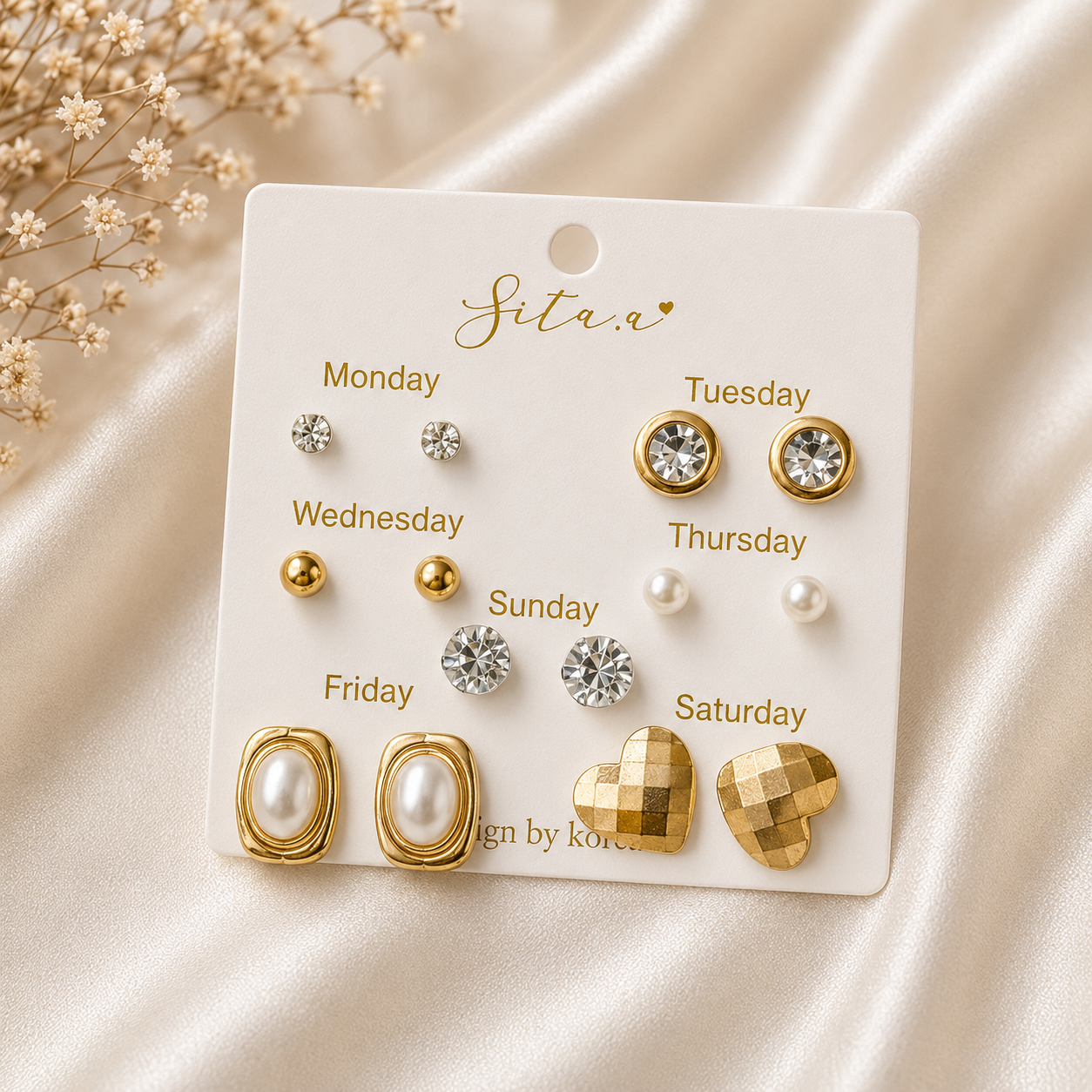 7-Pair Gold Classic Stud Earrings Set in Gold – Accessories from Handpicked
