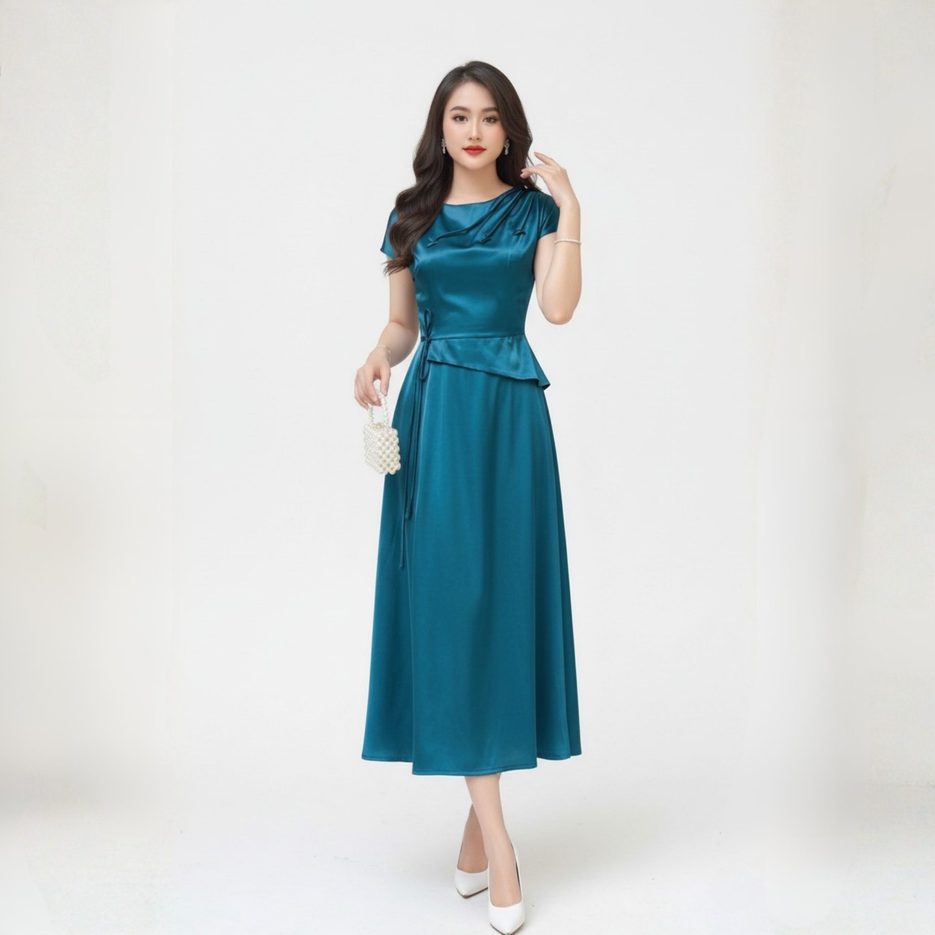 Đầm Dáng Dài Xòe Trung Niên Nhấn Eo_DD0055