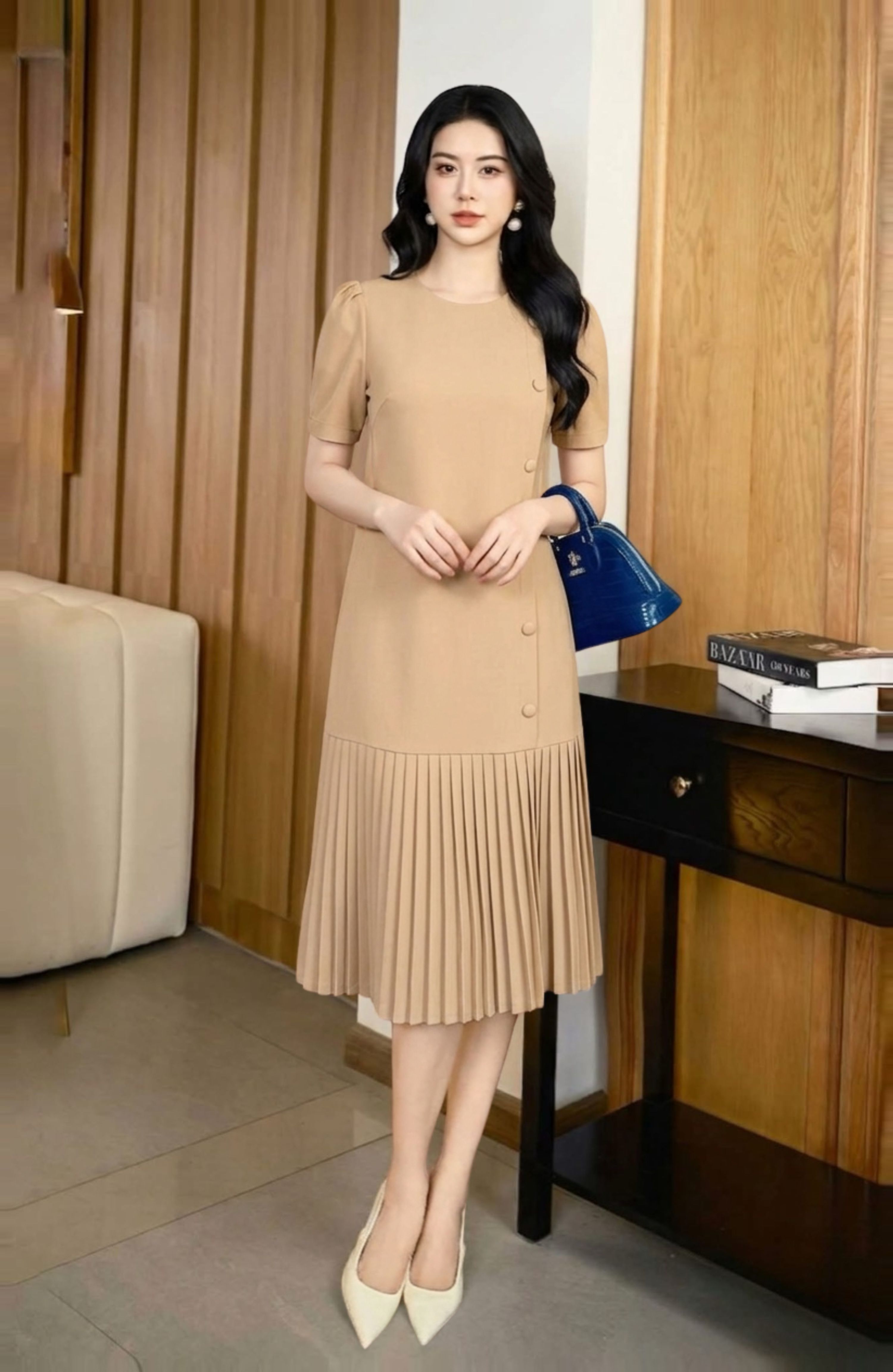 Đầm Suông Trung Niên Dáng Dài Che Bụng Xếp Ly_DD0050 thumbnail 4