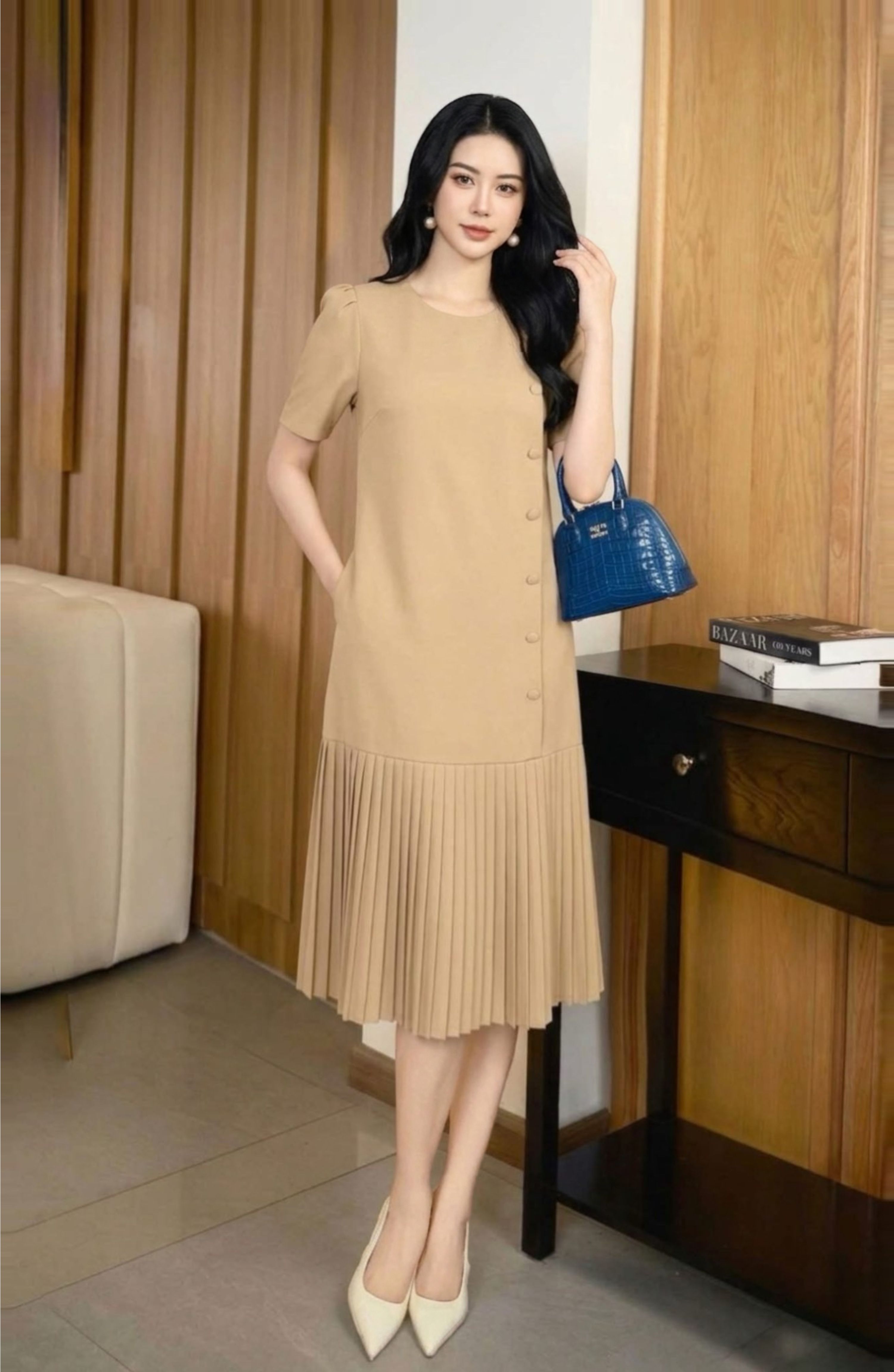 Đầm Suông Trung Niên Dáng Dài Che Bụng Xếp Ly_DD0050 thumbnail 5