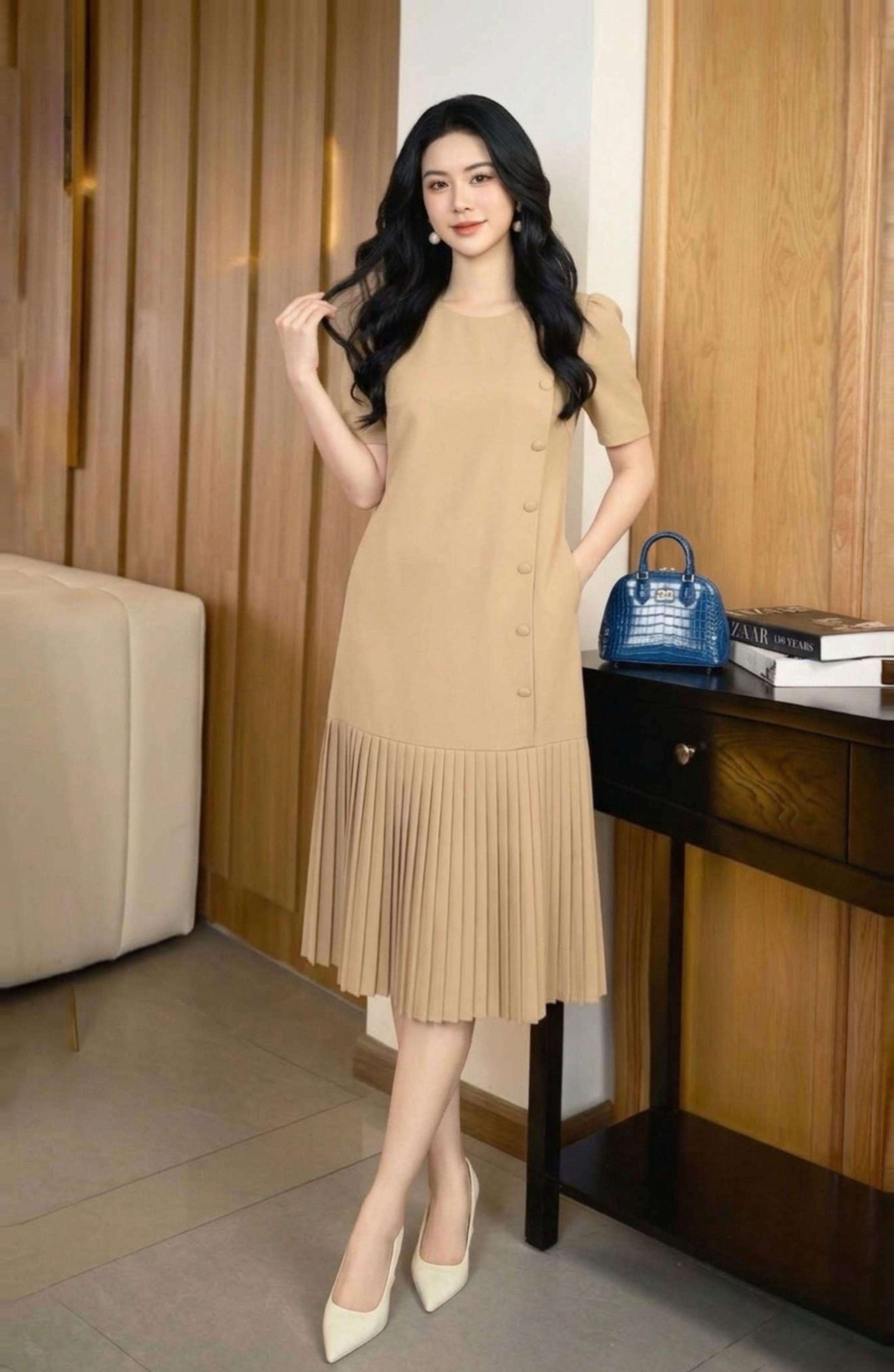 Đầm Suông Trung Niên Dáng Dài Che Bụng Xếp Ly_DD0050 thumbnail 6