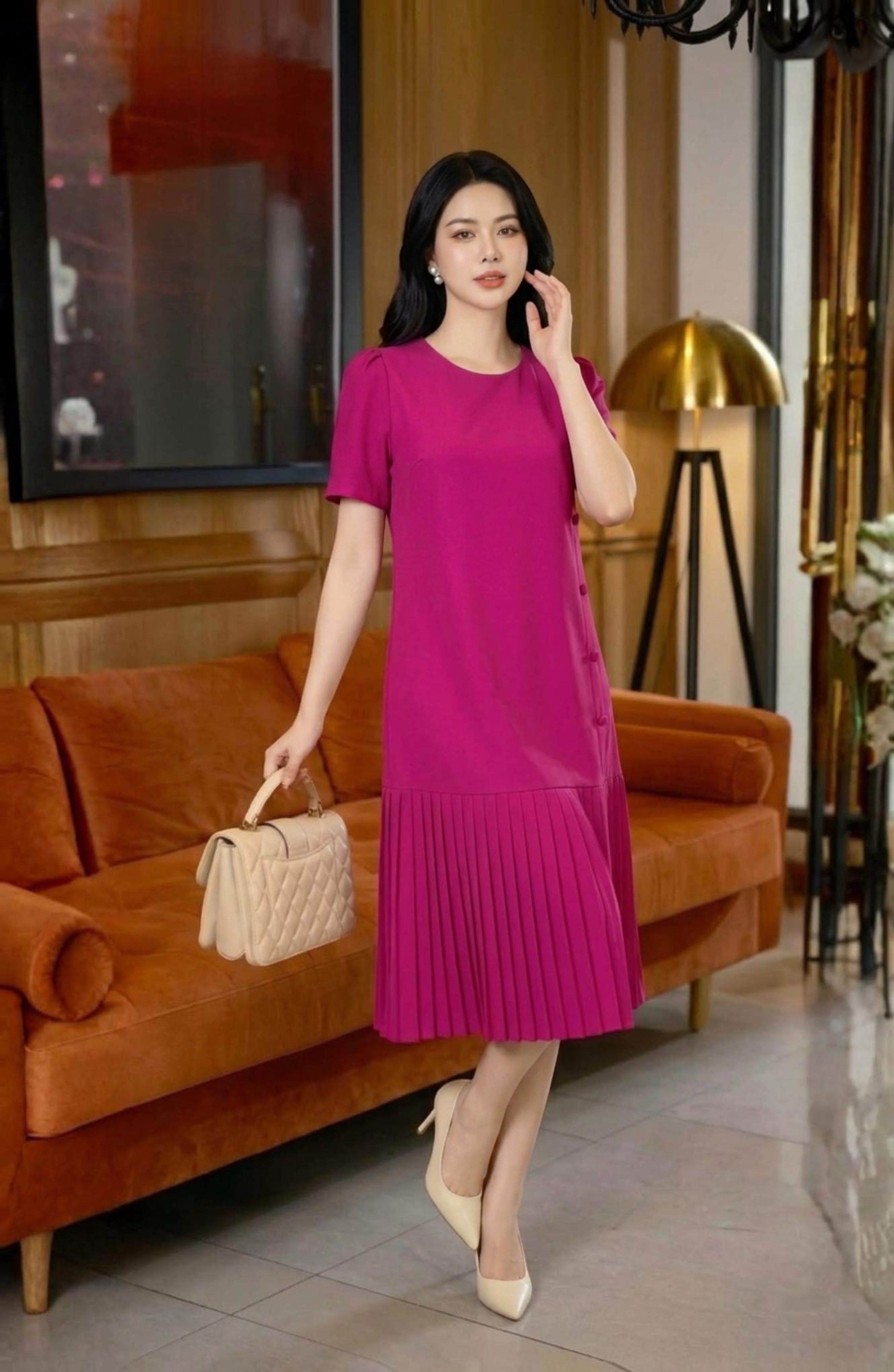 Đầm Suông Trung Niên Dáng Dài Che Bụng Xếp Ly_DD0050 thumbnail 8