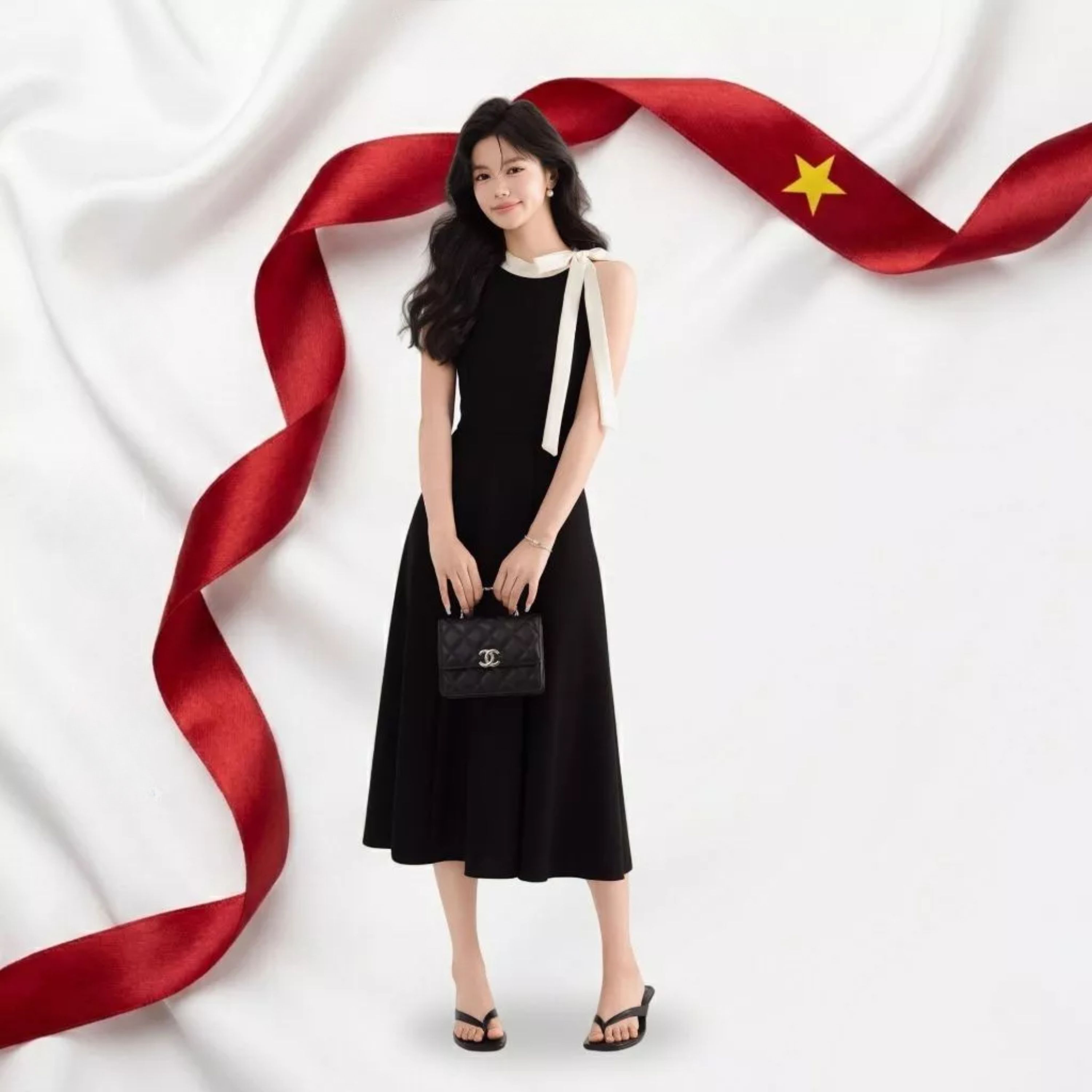 Đầm Xòe Cổ Yếm, Phối Nơ Cổ_BS068
