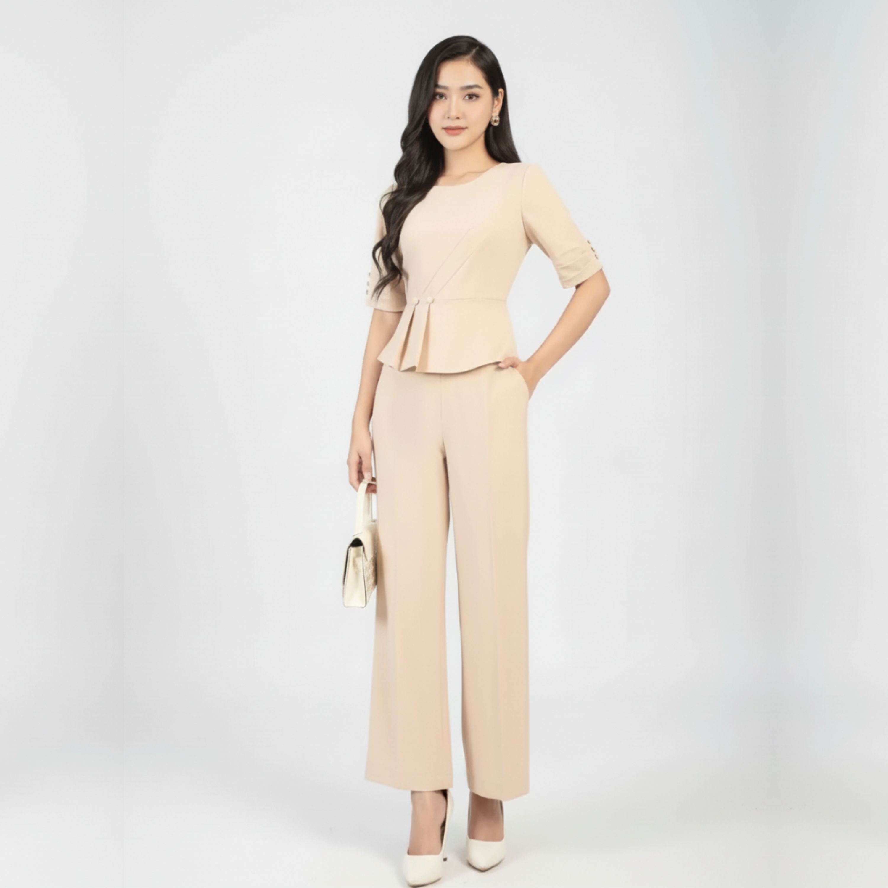 Set Bộ Đồ Nữ Công Sở, Áo Tay Ngắn, Quần Dài Ống Đứng_DD007