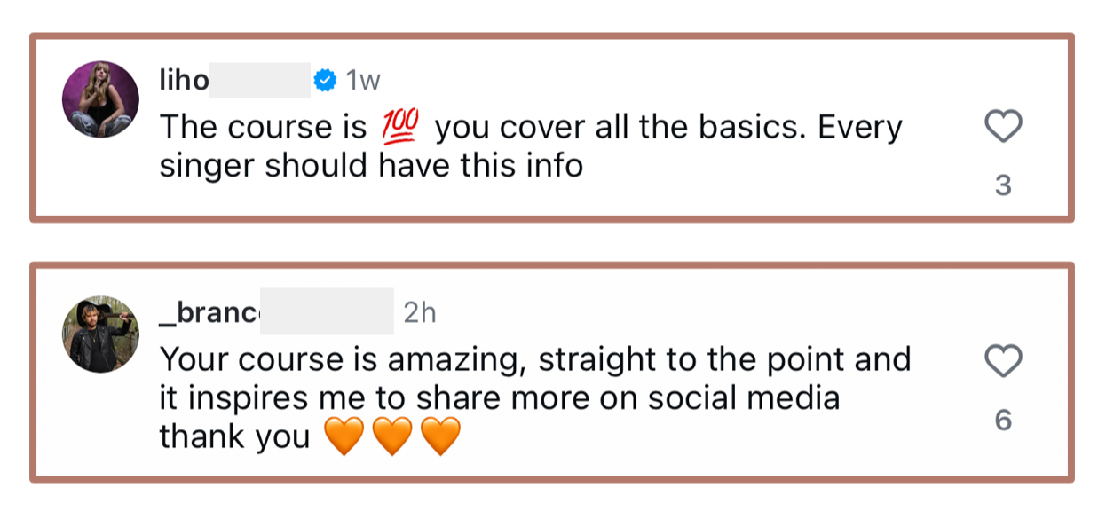 Screenshots of real messages and results from students who took Dorin's courses