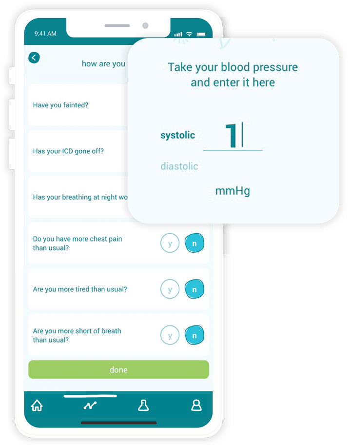 Medly app: patients self-report symptoms and enter readings manually or with a Bluetooth device.
