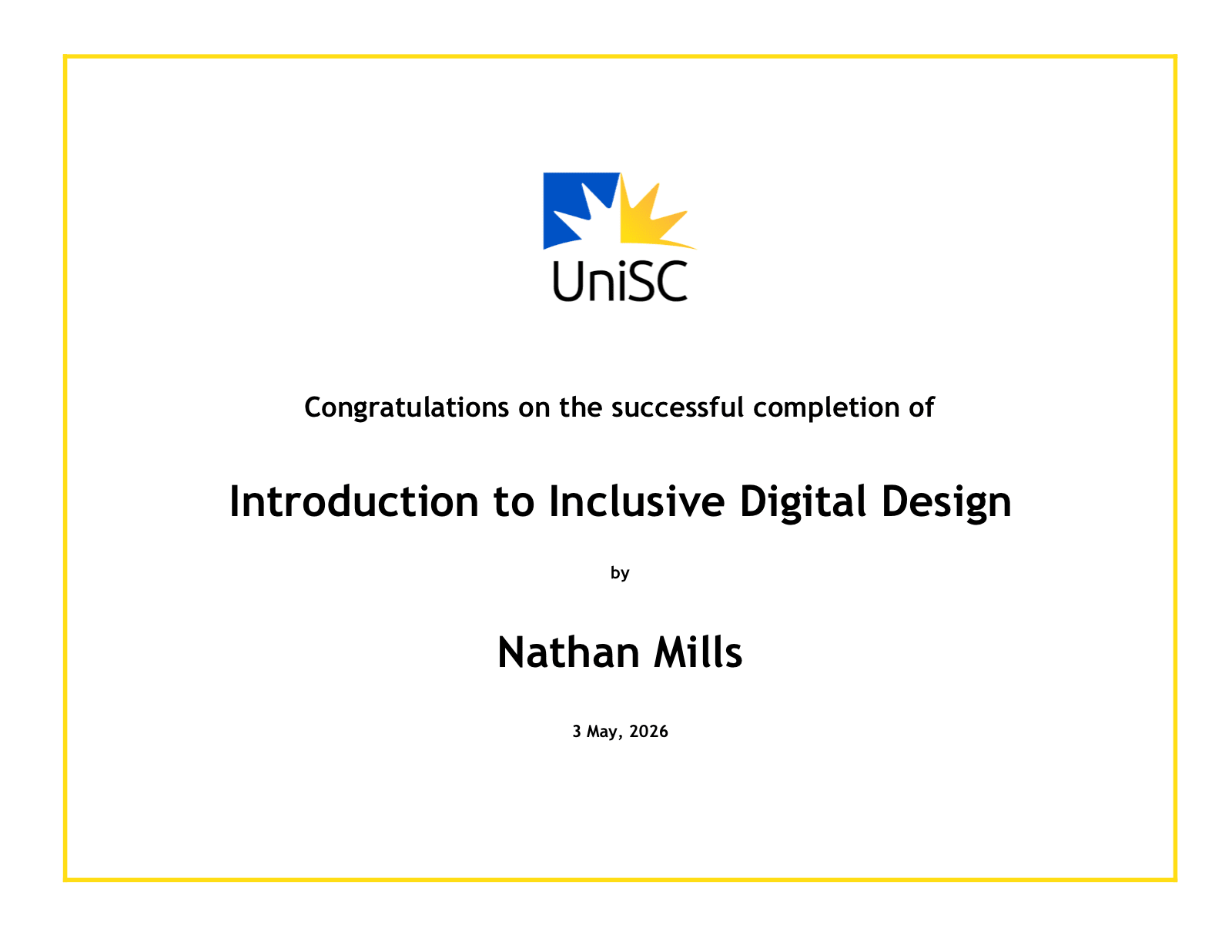 Introduction to Inclusive Digital Design certificate, University of the Sunshine Coast