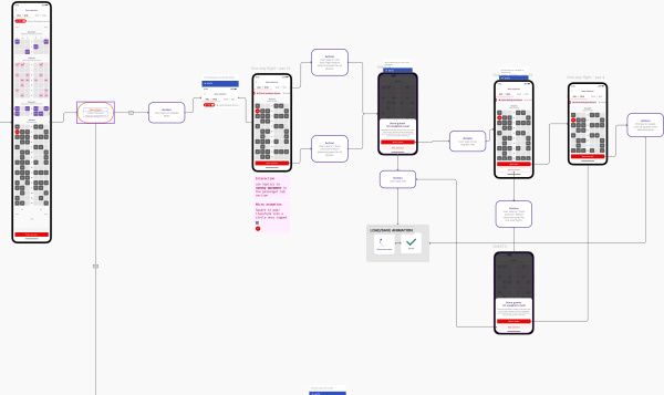 Seat-selection flow: every state and interaction note, built from system components.