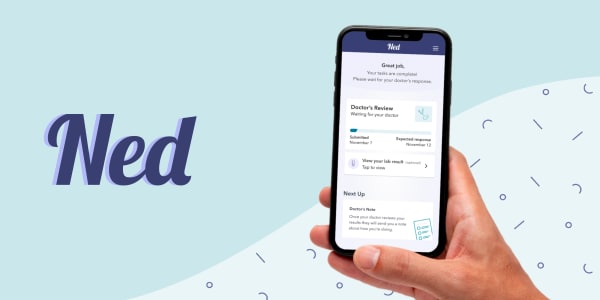 NED patient engagement app, screen and interface design.