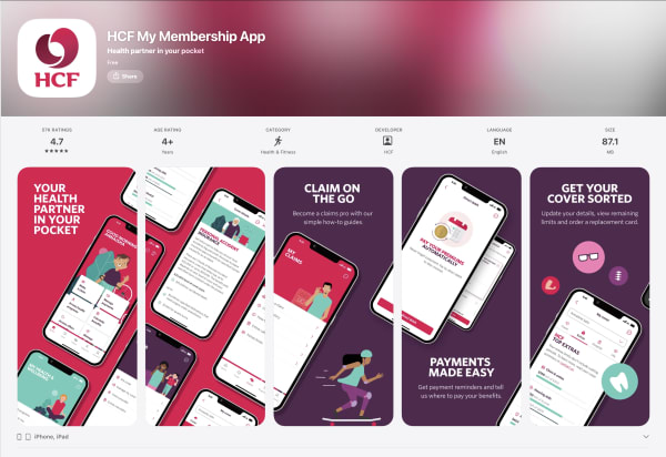 HCF My Membership: app store cover for the member experience I led the UI for.
