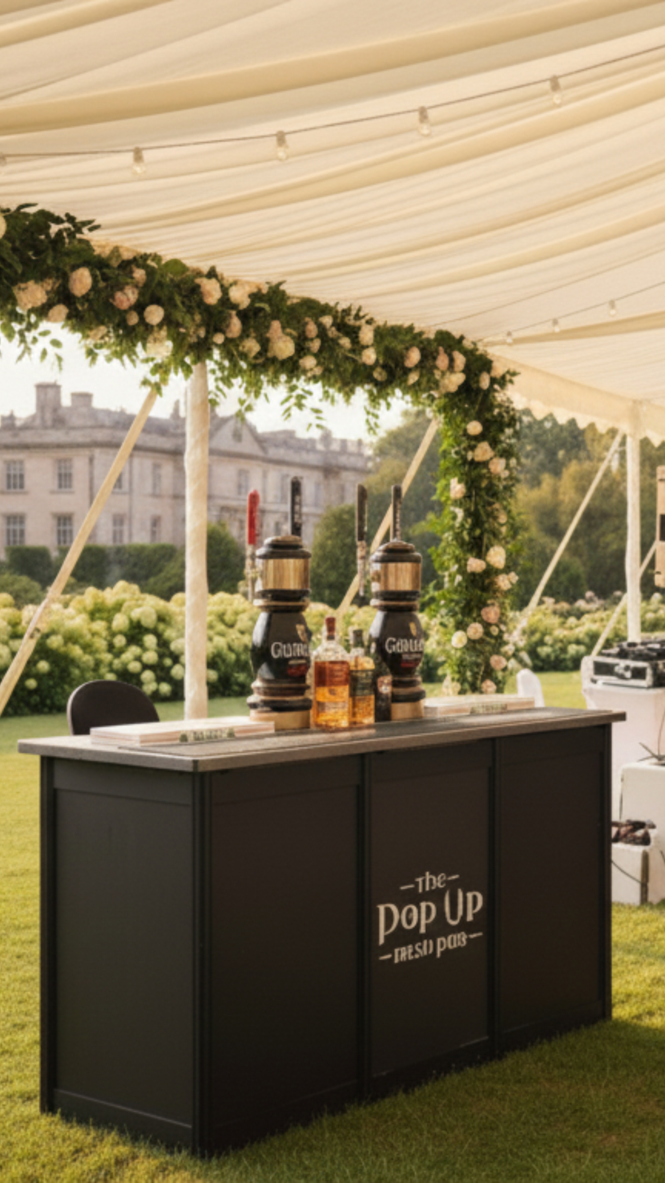 Mobile Irish Event Bar at an Out Door Wedding Under A Tent