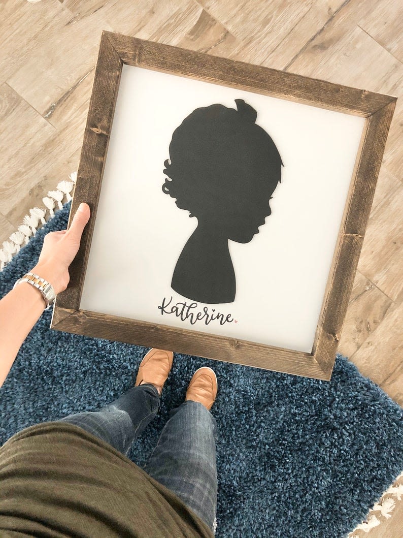 Custom child silhouette portrait framed child wood | Etsy