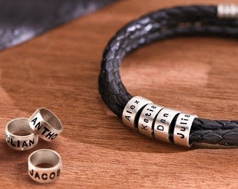 Personalized Man Bracelet with Small Custom Beads in Sterling | Etsy