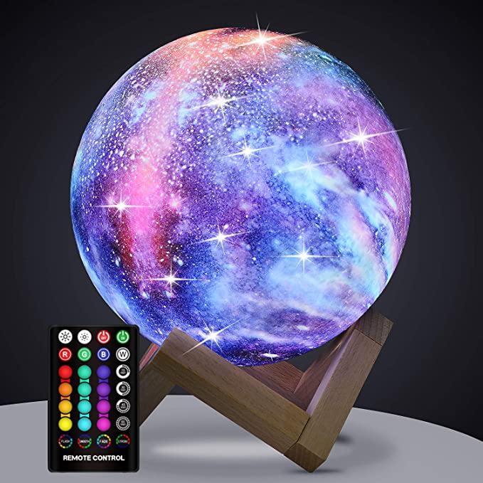 Moon Lamp Kids Night Light, GDPETS Galaxy Lamp 16 Colors 3D Star Moon Light with Wood St