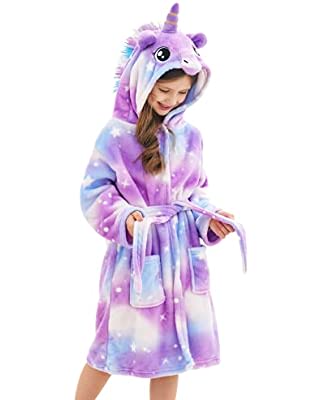Doctor Unicorn Soft Unicorn Hooded Galaxy Bathrobe - Unicorn Gifts for Girls: Clothing