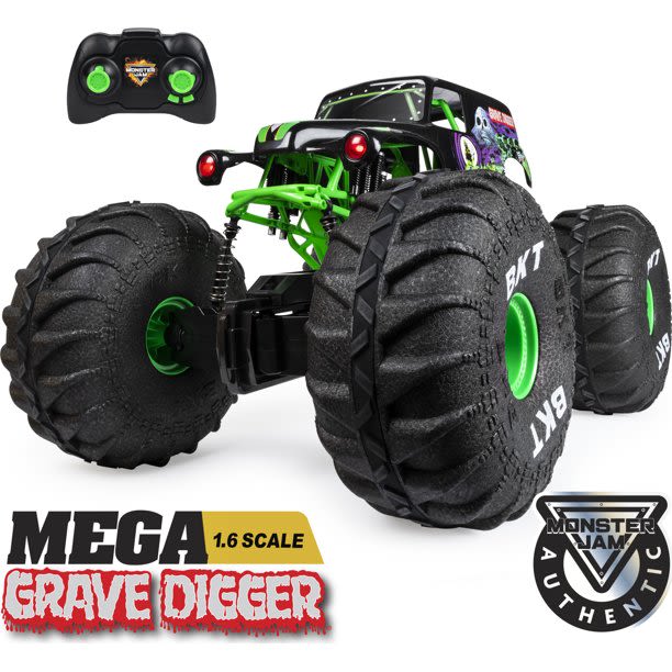 Monster Jam, Official Mega Grave Digger All-Terrain Remote Control Monster Truck with Lights, 1: 6 S