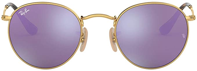 Amazon.com: Ray-Ban RB3447N Flat Lens Metal Round Sunglasses, Shiny Gold/Lilac Flash, 50 mm: Shoes