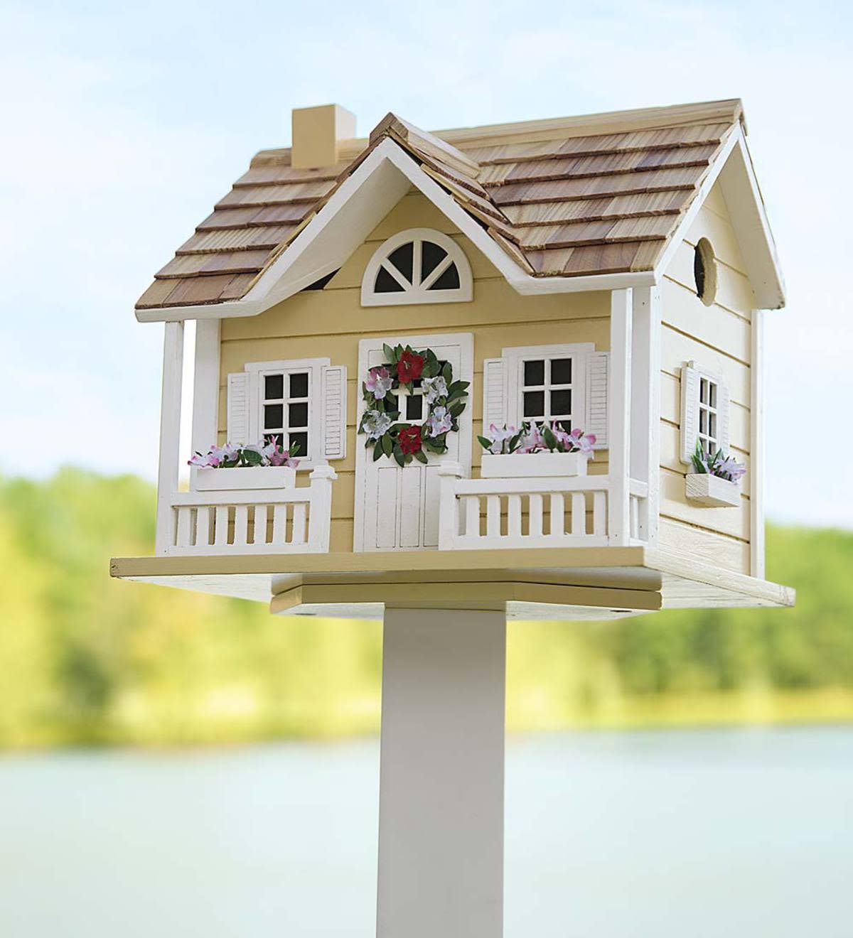 Wreath Cottage Birdhouse and Pedestal Pole Set | Birdhouses | Birds and Nature | Yard & Garden | Plo