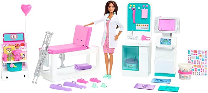 Barbie Fast Cast Clinic Playset, Brunette Doctor Doll (12-in), 30+ Play Pieces, 4 Play A