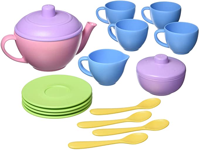 Amazon.com: Green Toys Tea Set, Pink 4C - 17 Piece Pretend Play, Motor Skills, Language & Communicat