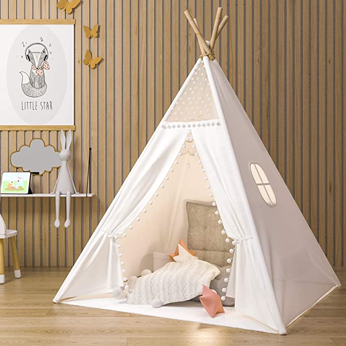 Teepee Tent for Kids Indoor Tents with Mat, Inner Pocket, Unique Reinforcement P