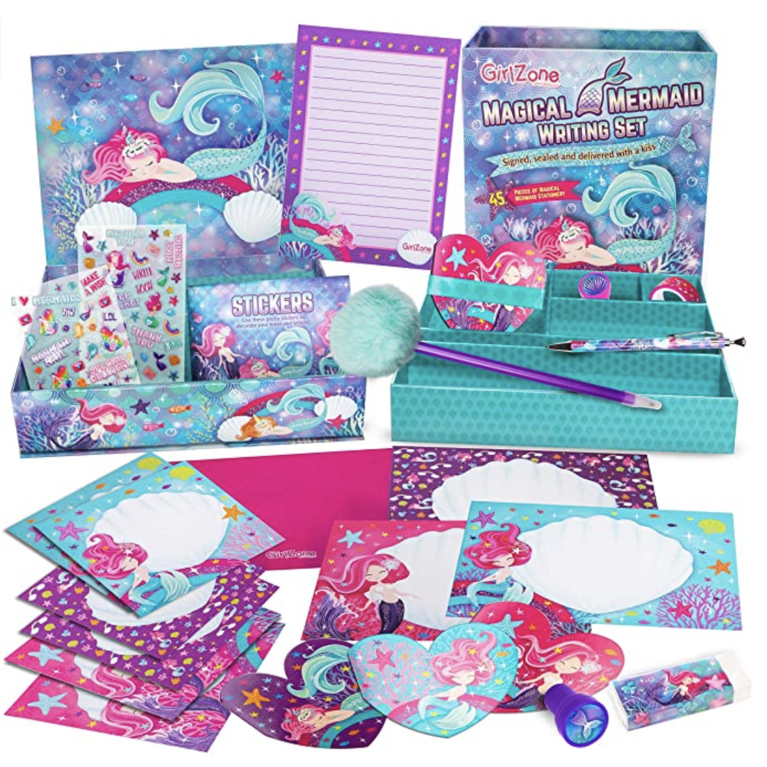 Amazon.com: GirlZone Mermaid Stationary Gift Set for Girls, 45 piece Letter Writing Kit with Envelop