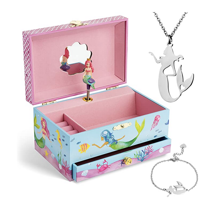 Amazon.com: Jewelkeeper Mermaid Music Box & Little Girls Jewelry Set - 3 Mermaid Gifts for Girls : C