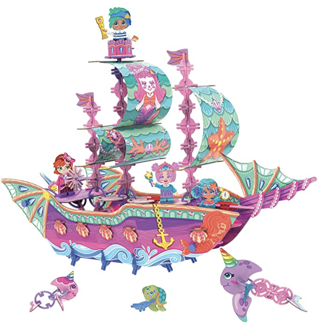 Amazon.com: PINXIES Marvelous Mermaid Ship | Build-Your-Own Magical Boat Play Set, Kids 3D Puzzle To