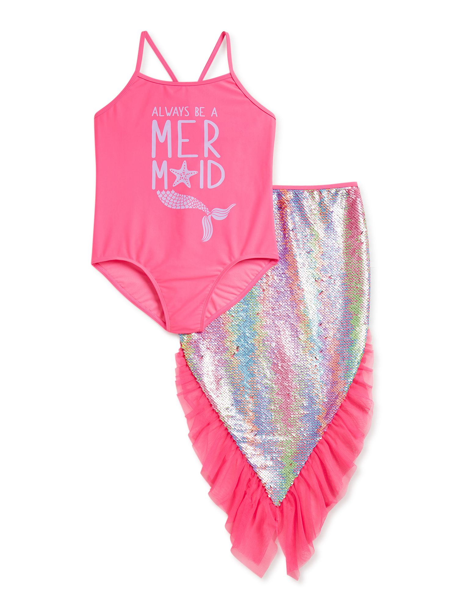 Wonder Nation Girls One-Piece Swimsuit and Mermaid Tail Cover-Up, 4-16 & Girls Plus - Walmart.com