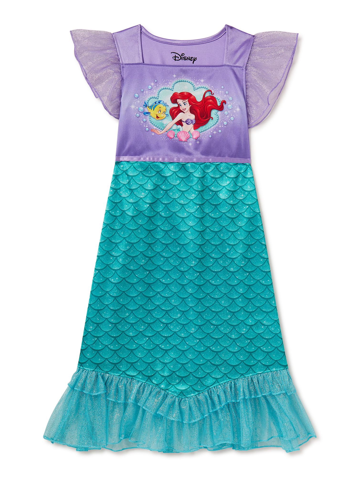 The Little Mermaid Ariel Disney Princess Girl Fantasy Gown Pajama Nightgown, Sizes 4-12 - Walmart.co