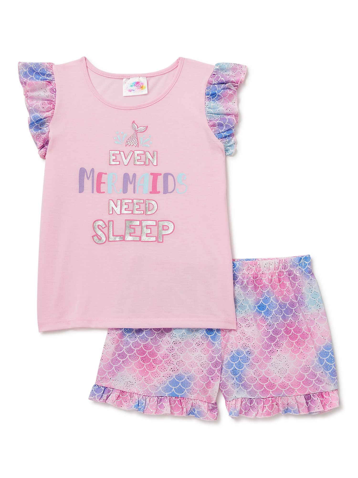 Btween Girl's Mermaid Ruffle 2-Piece Pajama Short Set, Sizes 4-12 - Walmart.com