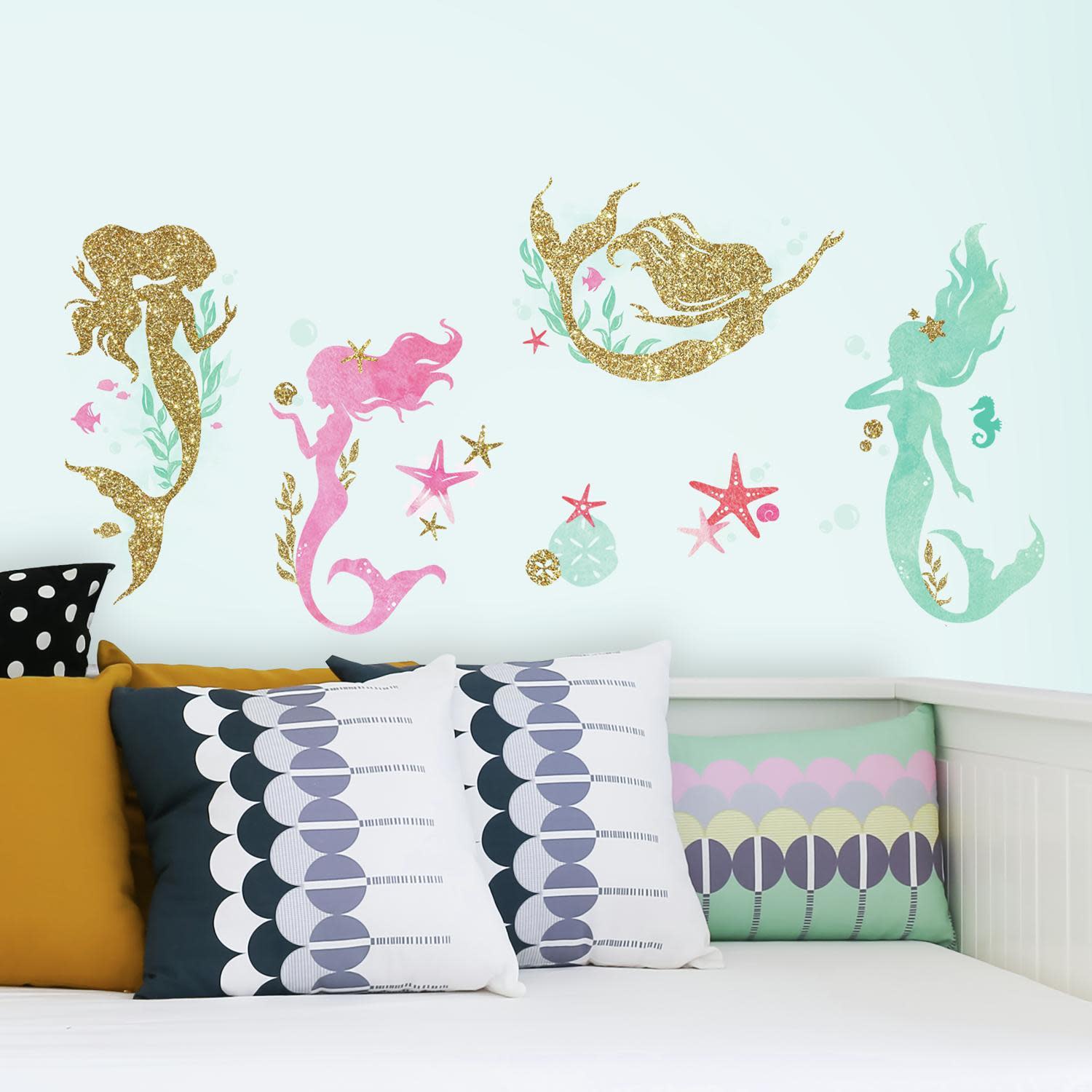 RoomMates Mermaid Peel and Stick Wall Decals with Glitter - Walmart.com