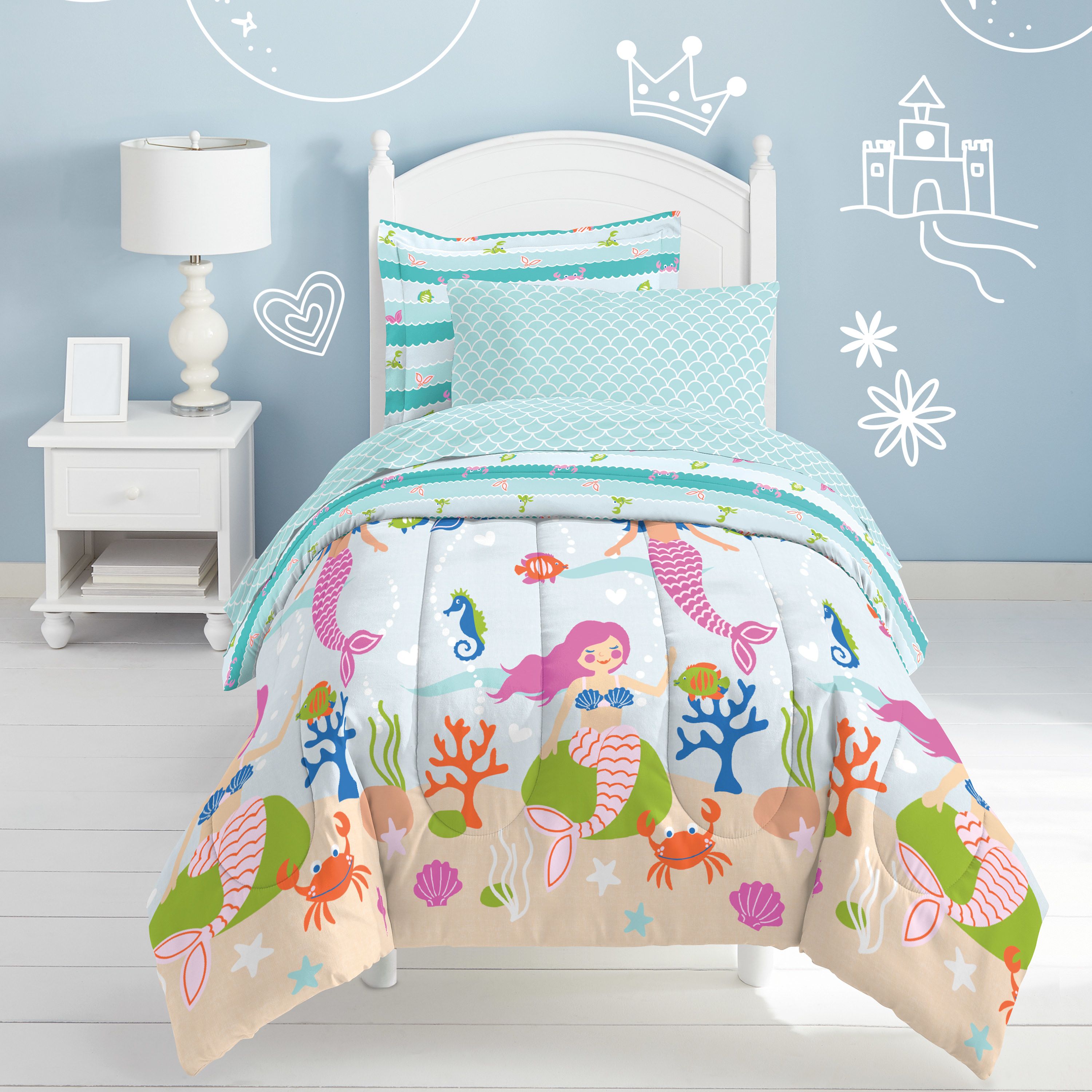 Dream Factory Comfort Mermaid Bed-in-a-Bag, Twin With Comforter Sham Pillowcases - Walmart.com