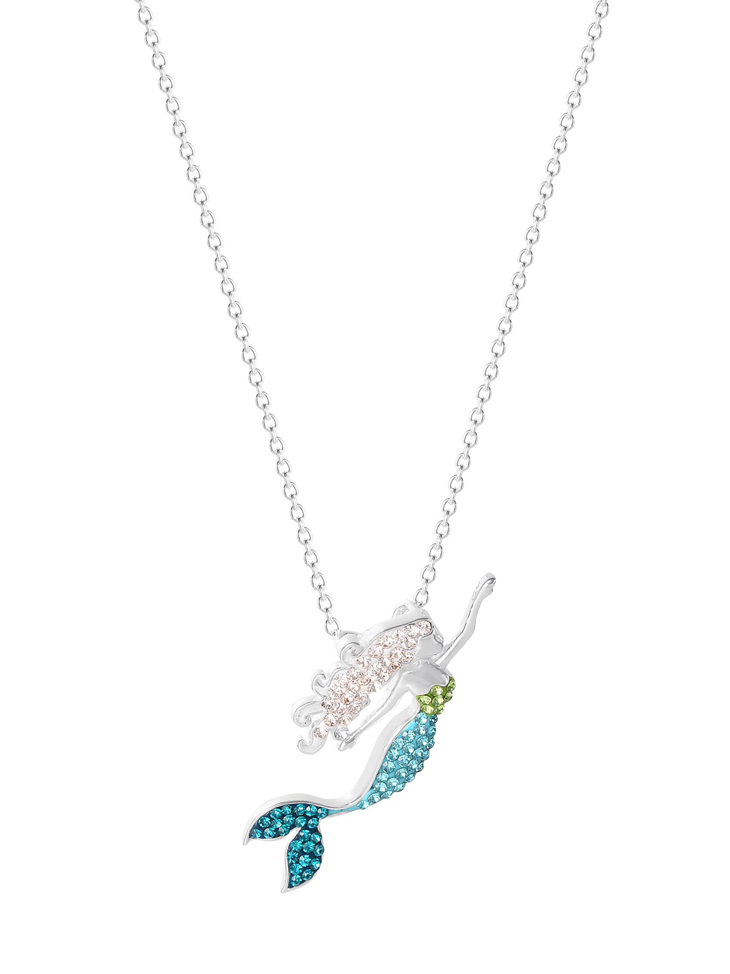 Fine Silver Plated Brass Crystal Mermaid Necklace, 18" Chain - Walmart.com