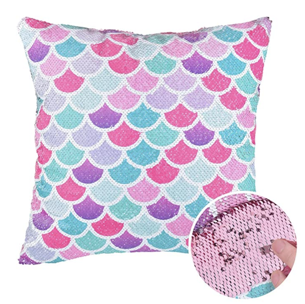 Amazon.com: WERNNSAI Mermaid Scale Pillow Cover - 16” × 16” Pink Sequins Throw Pillow Cases Birthday