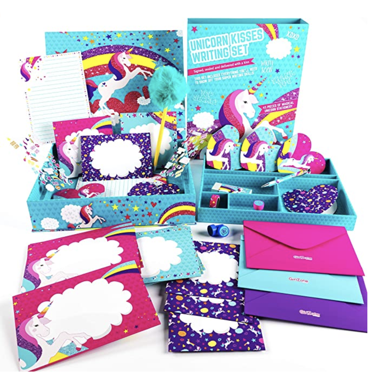 Amazon.com: GirlZone Unicorn Letter Writing Set For Girls, 45 Piece Stationery Set, Great Birthday G