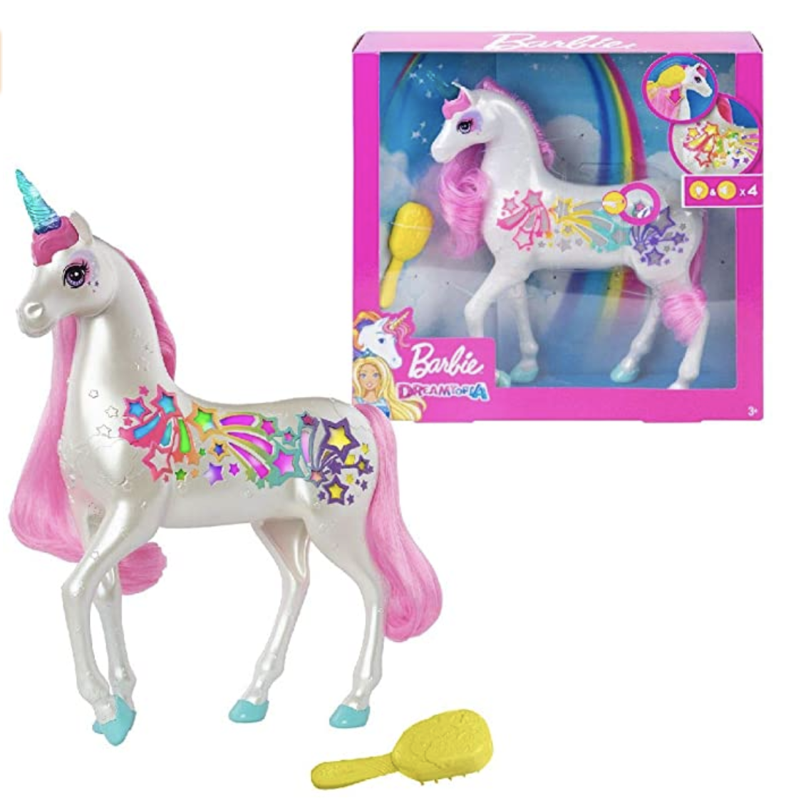 Amazon.com: Barbie Dreamtopia Brush 'n Sparkle Unicorn with Lights and Sounds, White with Pink Mane 