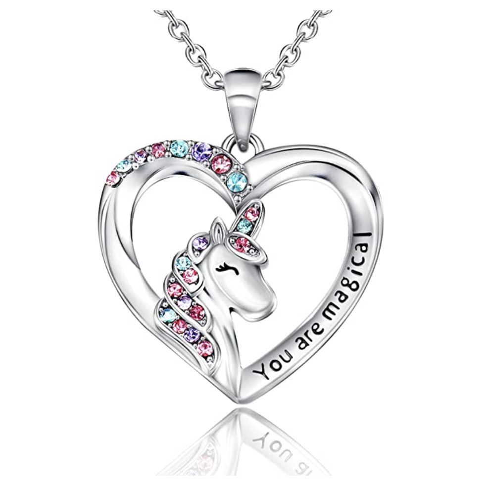 Amazon.com: Shonyin Silver Unicorn Necklace for Women Girls CZ Unicorn Heart Pendant Necklace With Y