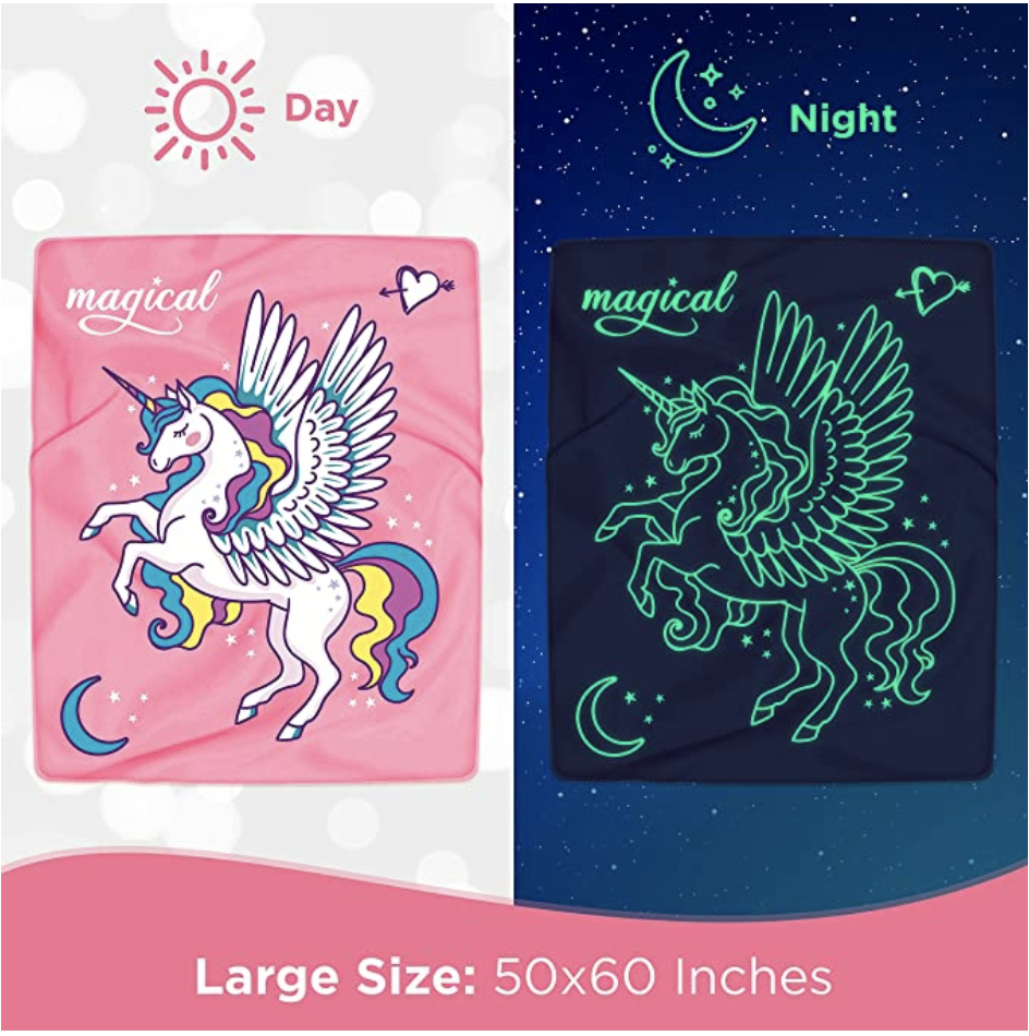 Amazon.com: GLOWING SNUGGLES Glow in The Dark Unicorn Blanket - Fluffy Plush Pink Unicorn Throw for 